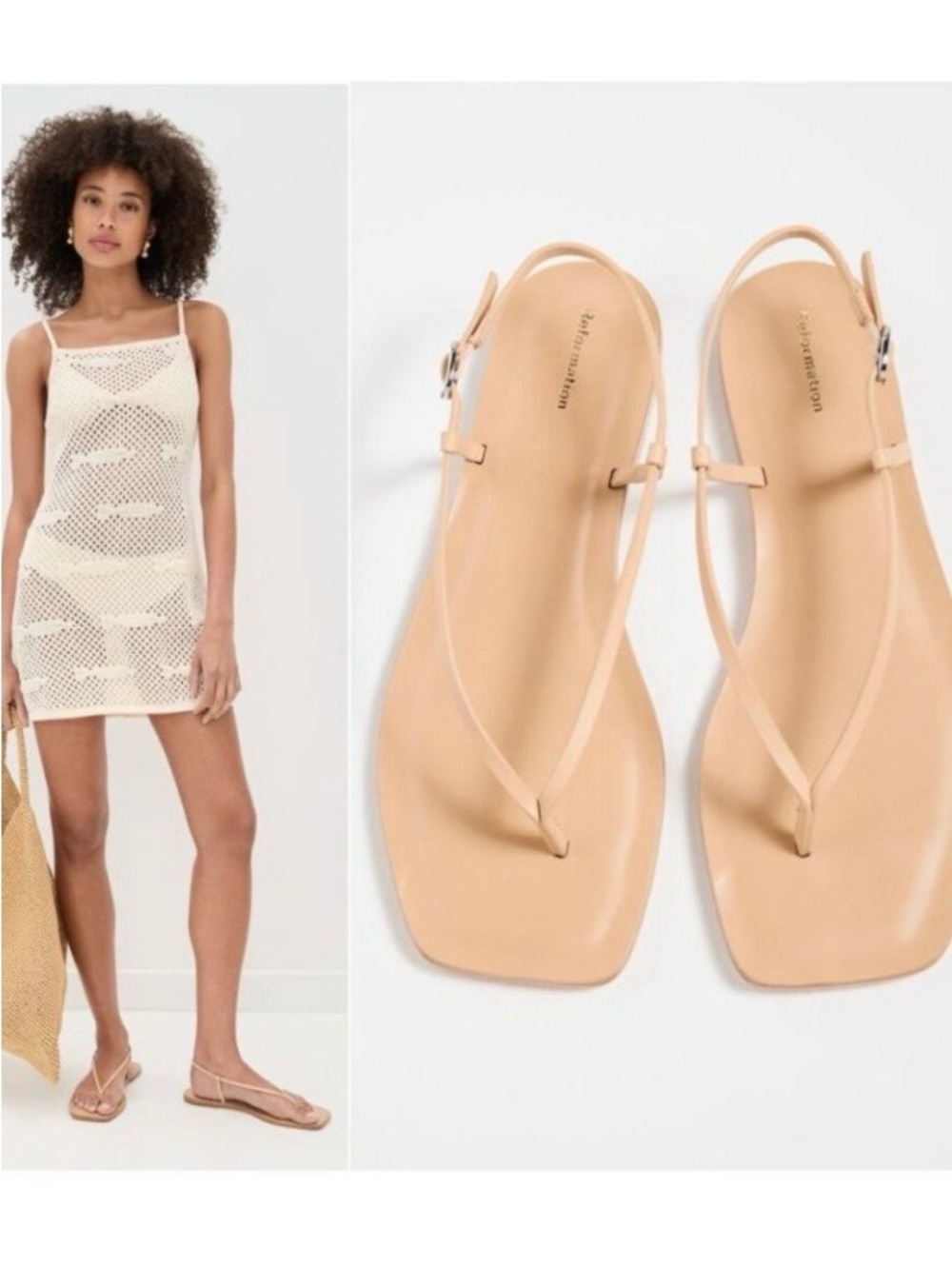 Reformation Nude Tan Square-Toe Slingback Sandals